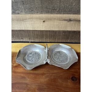 Vintage Cromwell Divided Tray Hand Wrought Aluminum w Handle Floral Design 1950s